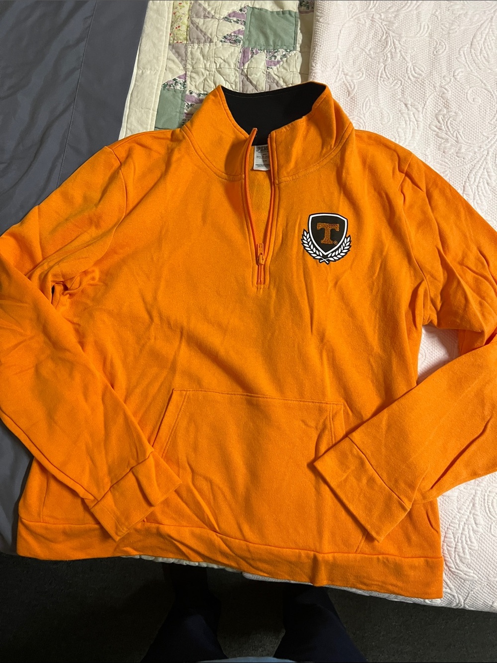 University T-Logo Orange Quarter-Zip Sweatshirt/Victorias Secret/Pink